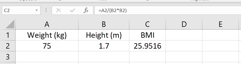 BMI Calculator in Excel - metric system