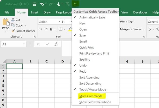 adding tabs on the excel ribbon