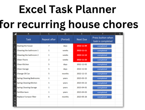 Excel Task Planner for house chores