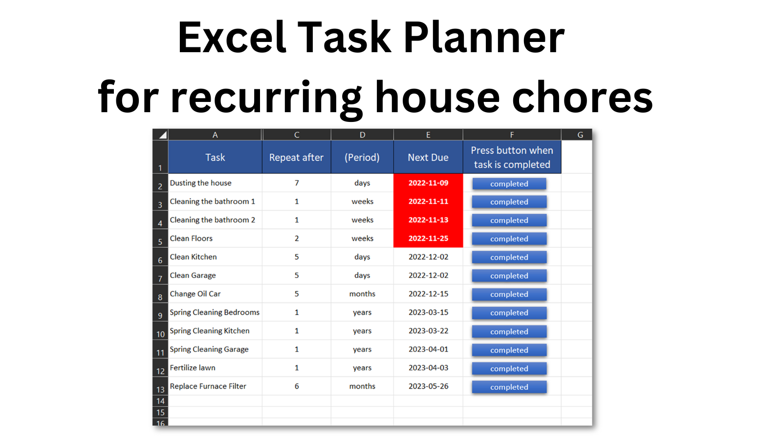 Excel Task Planner for house chores