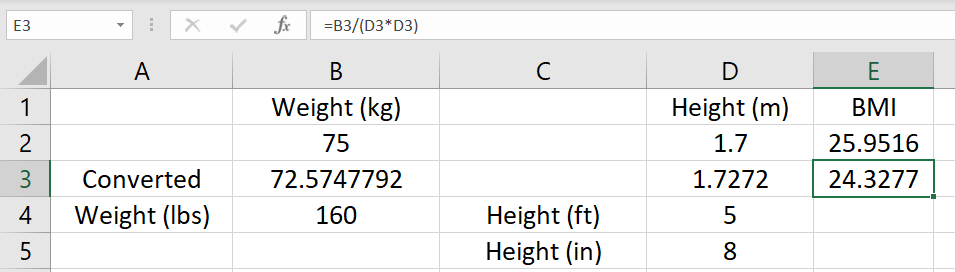 How To Calculate BMI In Excel